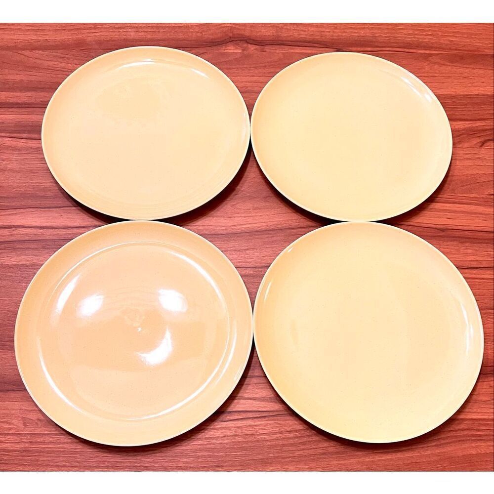 Vtg MCM Pebbleford Taylor Smith Taylor Yellow Sunburst Set of 4 Dinner Plates EC